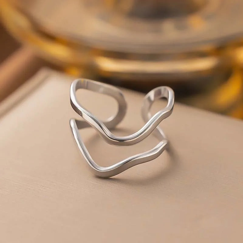 Sculptural Wavy Silver Design Open Ring-Mialla Jewelry