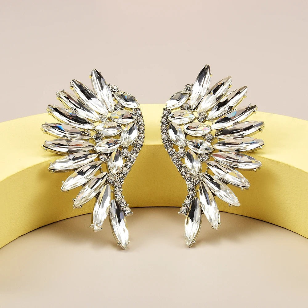 Vintage Silver Wing Crystal Earrings-Mialla Jewelry