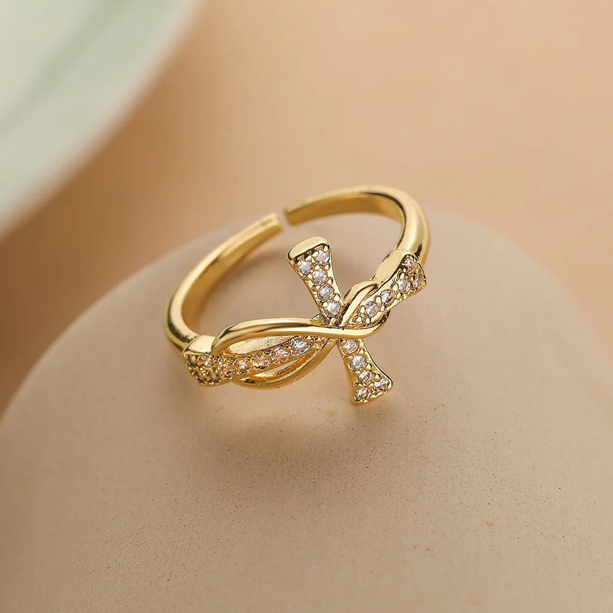 Gold Twisted Cross Resizable Ring-Mialla Jewelry