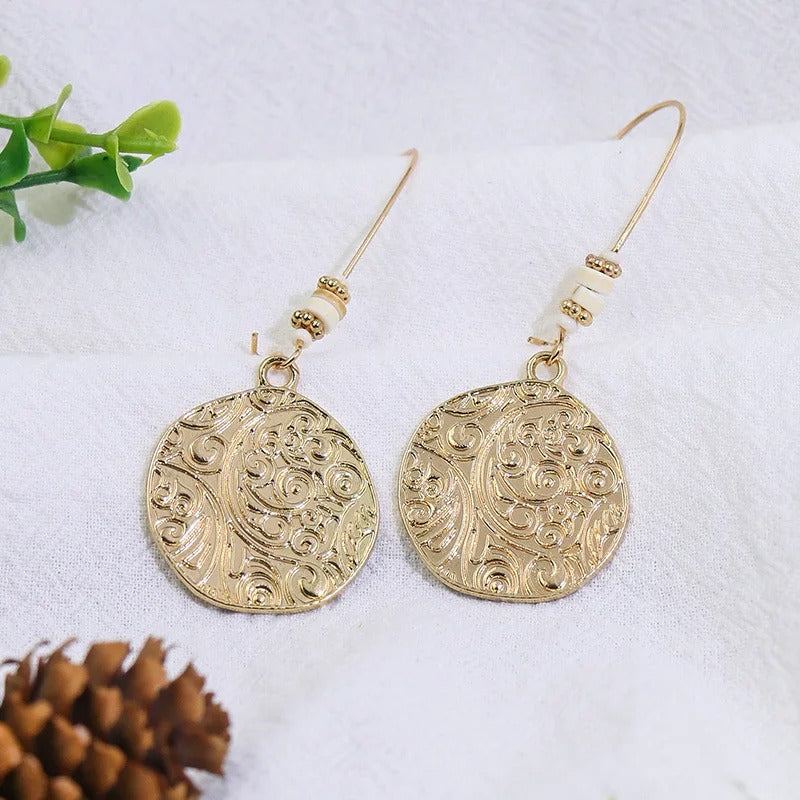 Vintage Gold Engraved Circle Earrings-Mialla Jewelry