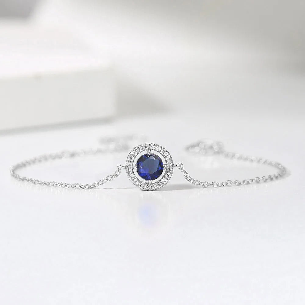 Vintage Silver Blue Crystal & Pave Border Bracelet-Mialla Jewelry