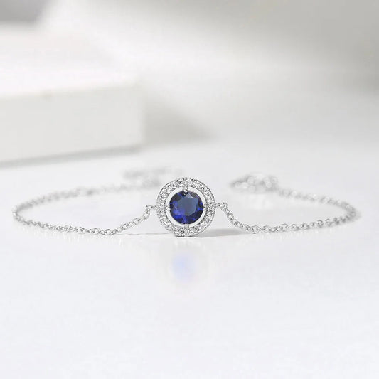 Vintage Silver Blue Crystal & Pave Border Bracelet-Mialla Jewelry