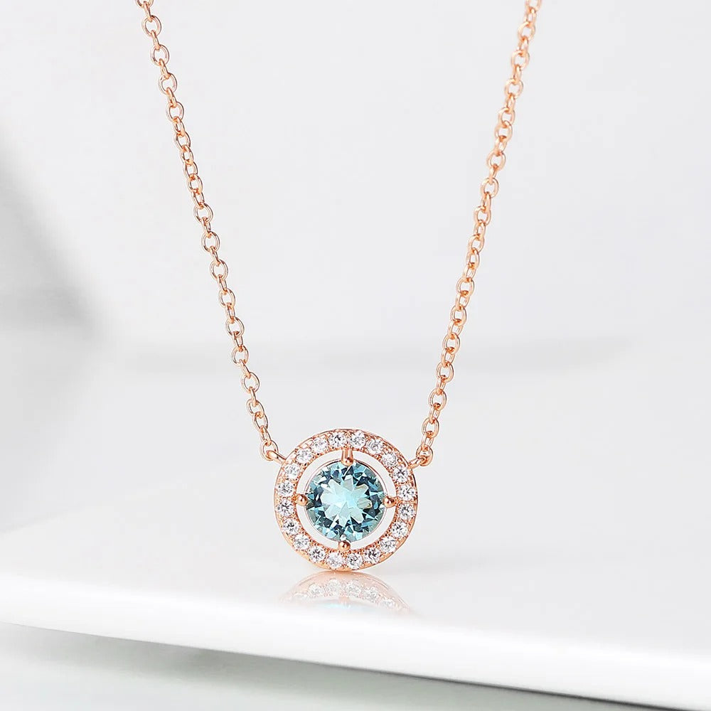 Rose Gold Light Blue Crystal Pendant Necklace-Mialla Jewelry