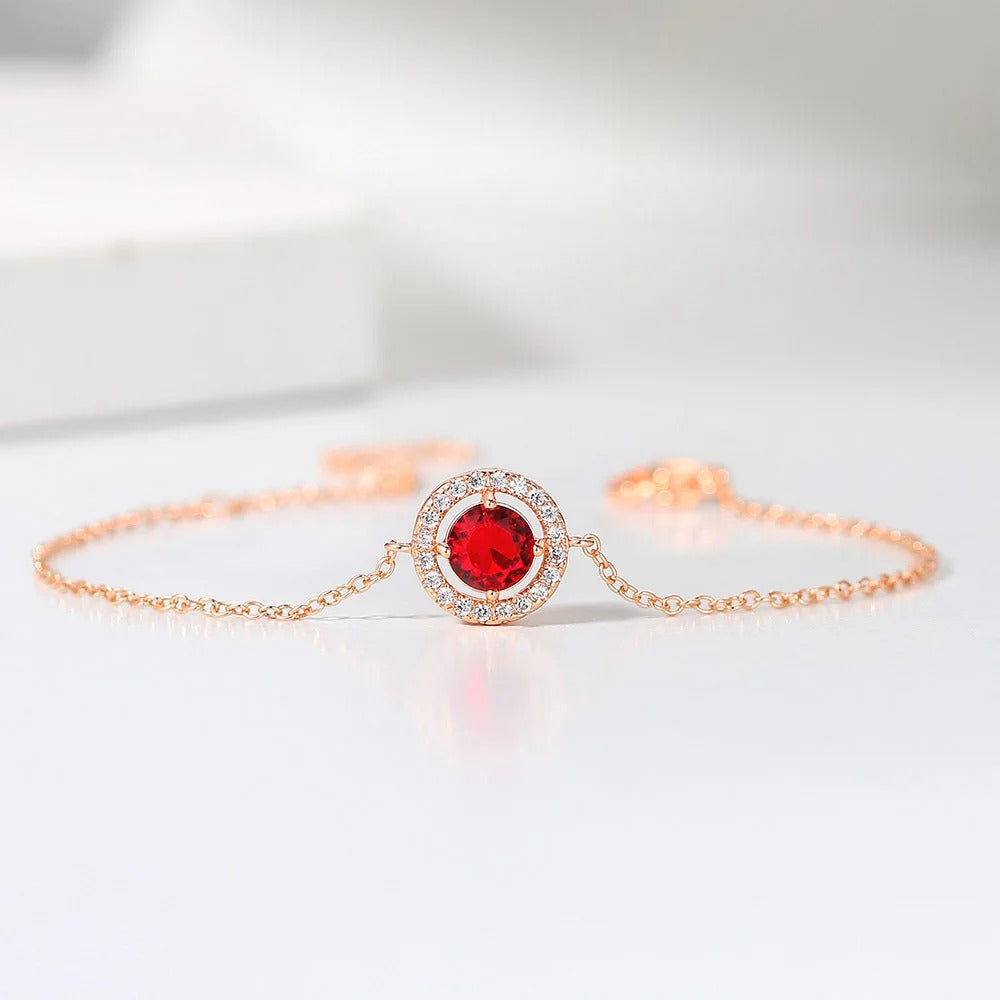 Classic Rose Gold Round Red Gem & Crystal Bracelet-Mialla Jewelry