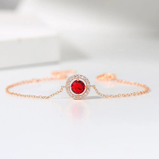 Classic Rose Gold Round Red Gem & Crystal Bracelet-Mialla Jewelry