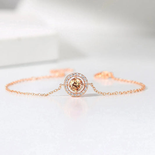 Classic Rose Gold Round Orange Gem & Sparkling Border Bracelet-Mialla Jewelry