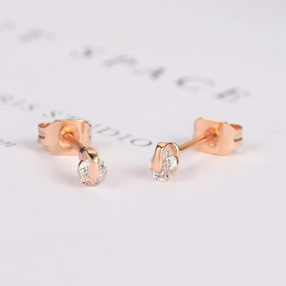 Classic Rose Gold Clear Oval-Cut Crystal Earrings-Mialla Jewelry