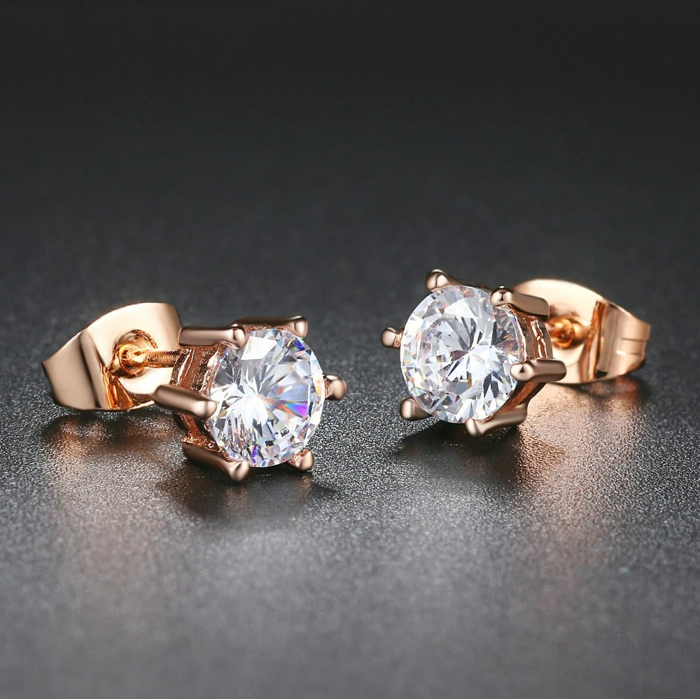Classic Rose Gold Claw Brilliant Crystal Earrings-Mialla Jewelry
