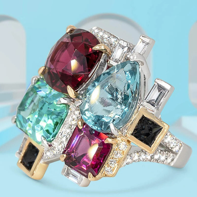 Vintage Multi-Color Gemstone Silver Ring-Mialla Jewelry