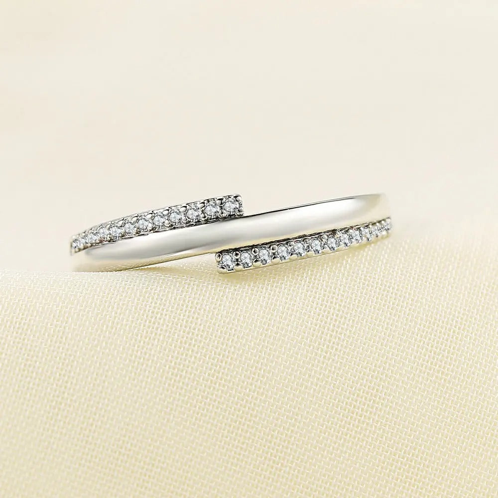 Vintage Silver Two Crystal-Lined Band Ring-Mialla Jewelry