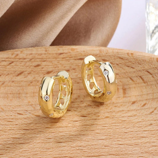 Classy Gold Radiant Crystal Hoop Earrings-Mialla Jewelry