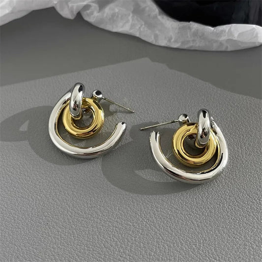 Vintage C-Shaped Gold Classic Stud Earrings-Mialla Jewelry