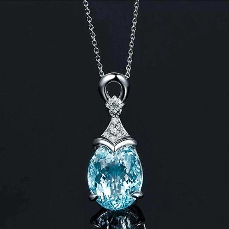 Vintage Silver Aqua Crystal Necklace-Mialla Jewelry