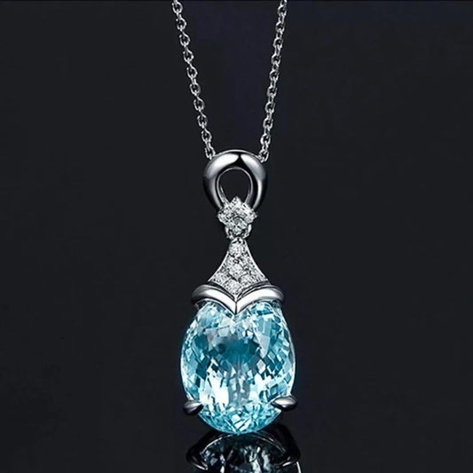 Vintage Silver Aqua Crystal Necklace-USA Jewellery
