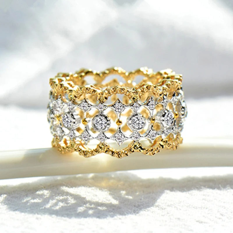 Vintage Two Tone Sparkling Circle Band Ring-Mialla Jewelry