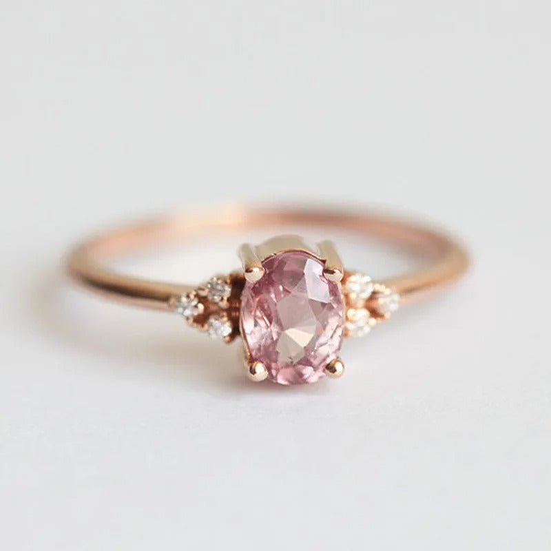 Vintage Pink Oval Stone Rose Gold Ring-Mialla Jewelry