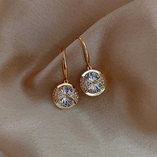 Gold Round Sparkle Drop Earrings-Mialla Jewelry