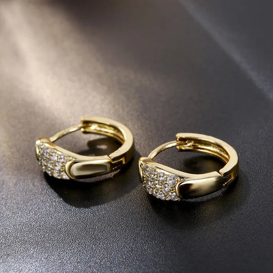 Classic Gold Sparkling Gemstone Hoop Earrings-Mialla Jewelry