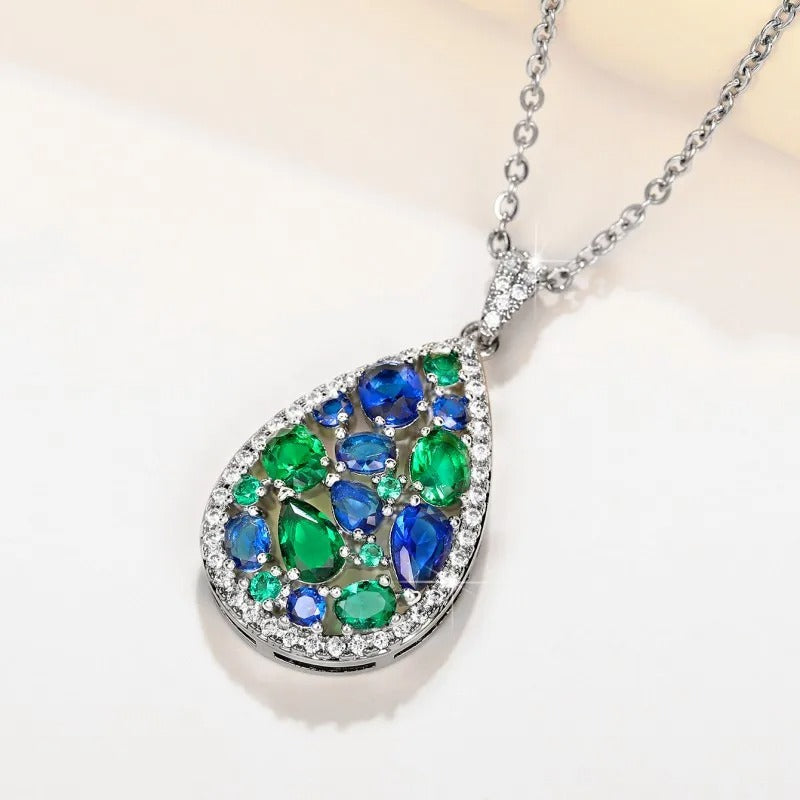 Silver Green & Blue Gemstone Necklace-Mialla Jewelry