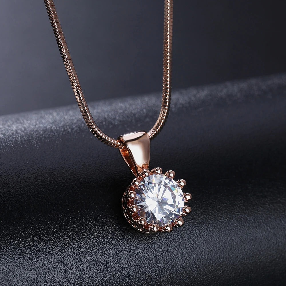 Rose Gold Classic Round Cut Pendant Necklace-Mialla Jewelry