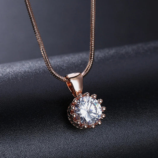 Rose Gold Classic Round Cut Pendant Necklace-Mialla Jewelry
