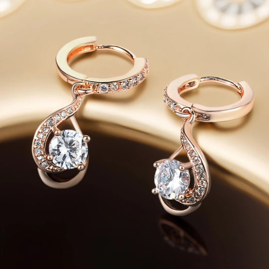 Rose Gold Crystal & Swirl Drop Earrings-Mialla Jewelry
