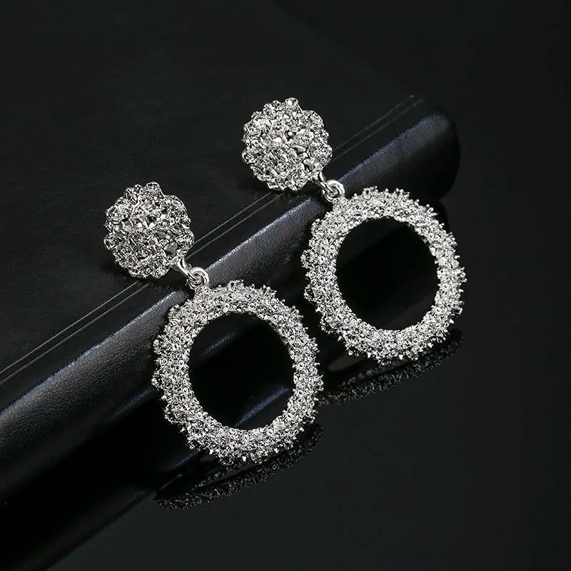 Vintage Silver Big Round Dangle Earrings-Mialla Jewelry