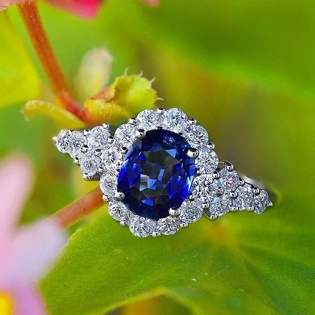 Vintage Silver Blue Oval Stone Ring-Mialla Jewelry