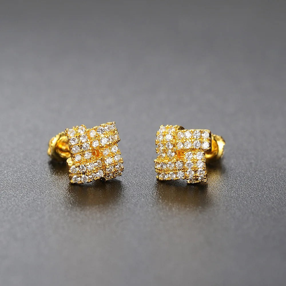 Vintage Gold Square Zircon Crystal Earrings-Mialla Jewelry