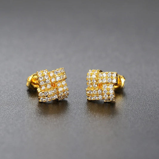 Vintage Gold Square Zircon Crystal Earrings-Mialla Jewelry