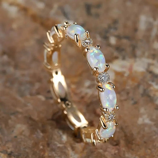 Vintage Gold Opal Eternity Ring-Mialla Jewelry