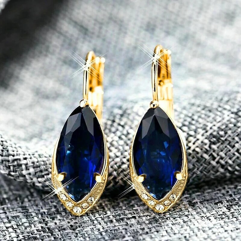 Vintage Gold Navy Crystal Earrings-Mialla Jewelry