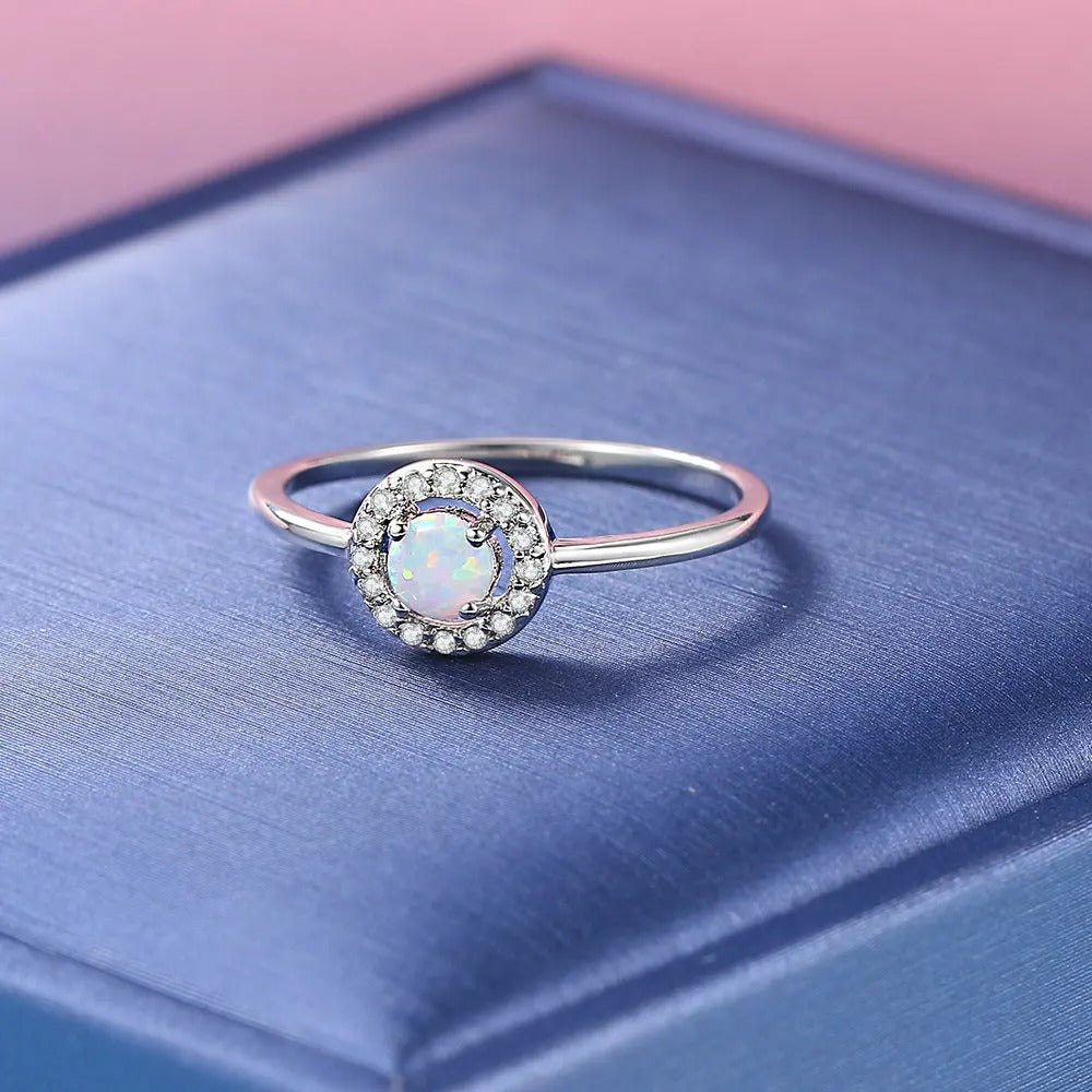 Vintage Silver Halo Opal Ring-Mialla Jewelry