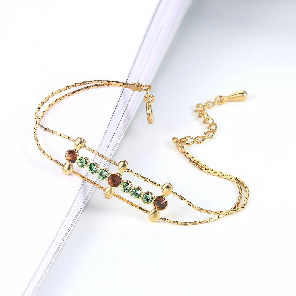 Retro Gold Green & Brown Gemstone Accent Bracelet-Mialla Jewelry