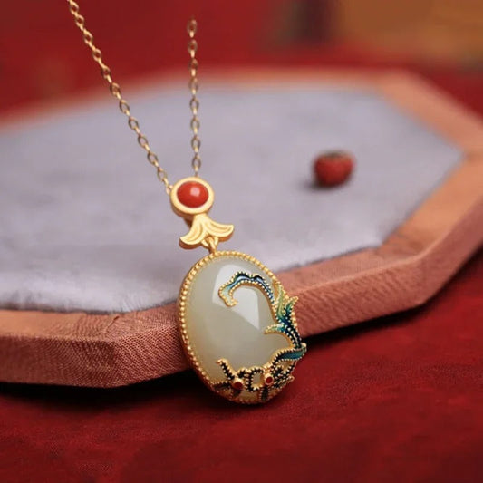 Classic Inlaid Floret Clavicle Chain Gold Pendant Necklace-Mialla Jewelry