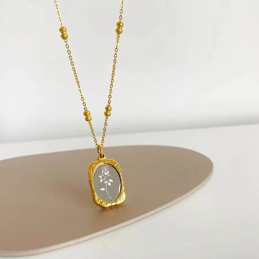 Gold Rose Charm Pendant Necklace-Mialla Jewelry