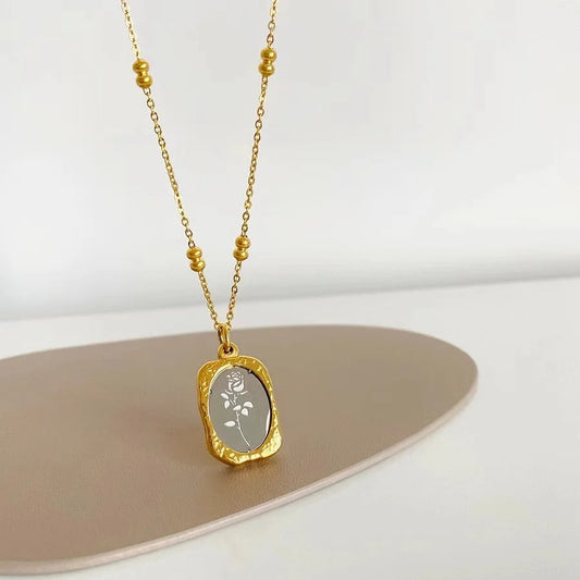 Gold Rose Charm Pendant Necklace-Mialla Jewelry