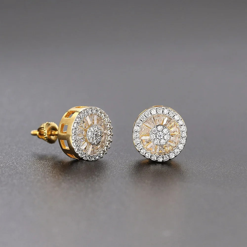 Classic Gold Round Crystal Halo Stud Earrings-Mialla Jewelry