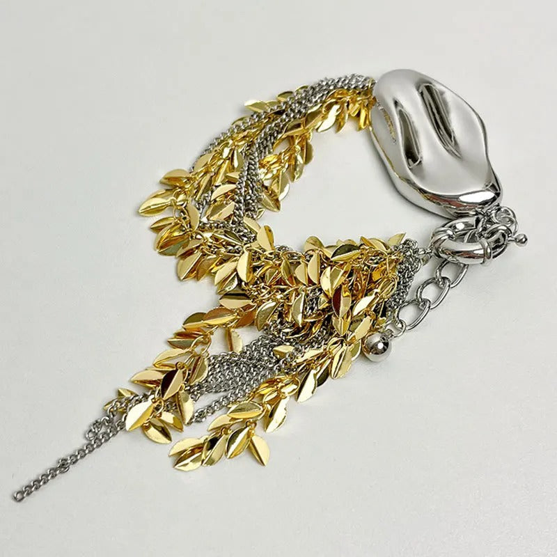 Vintage Gold & Silver Adjustable Leaf Charm Bracelet-Mialla Jewelry