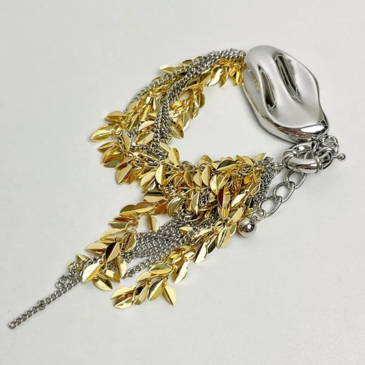 Vintage Gold & Silver Adjustable Leaf Charm Bracelet-Mialla Jewelry