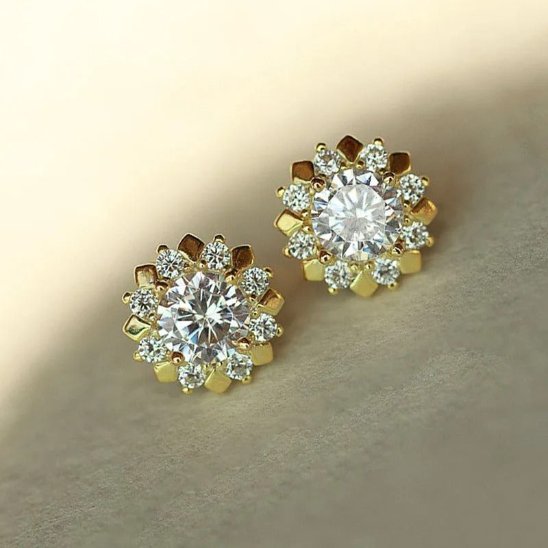 Gold Petal Cluster Earrings-Mialla Jewelry