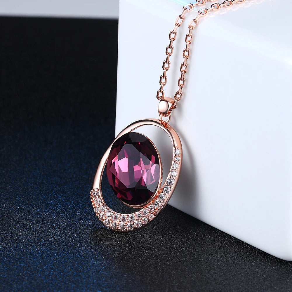 Classic Rose Gold Purple Oval Gemstone Necklace-Mialla Jewelry