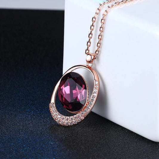 Classic Rose Gold Purple Oval Gemstone Necklace-Mialla Jewelry