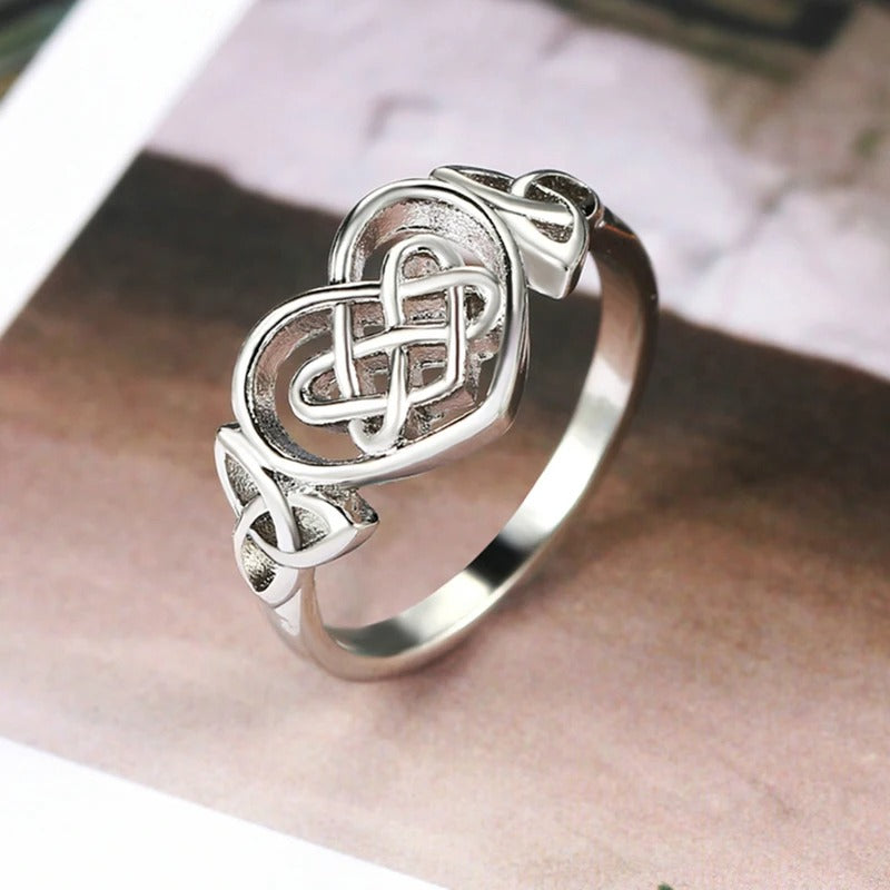 Classic Silver Heart-Shaped Celtic Knot Ring-Mialla Jewelry