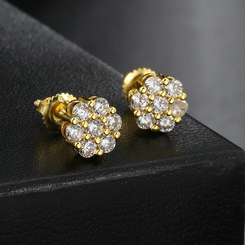 Classic Gold Cluster Floral Sparkling Crystal Stud Earrings-Mialla Jewelry