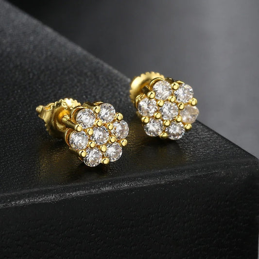 Classic Gold Cluster Floral Sparkling Crystal Stud Earrings-Mialla Jewelry