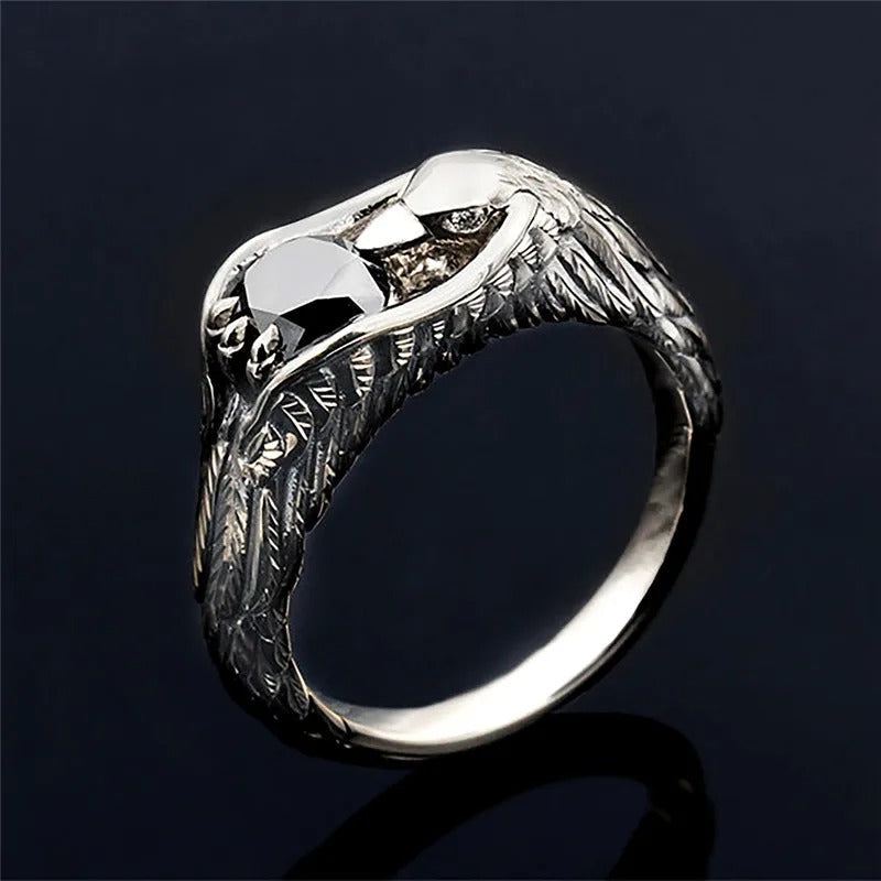 Vintage Silver Black Eagle Feather Ring-Mialla Jewelry