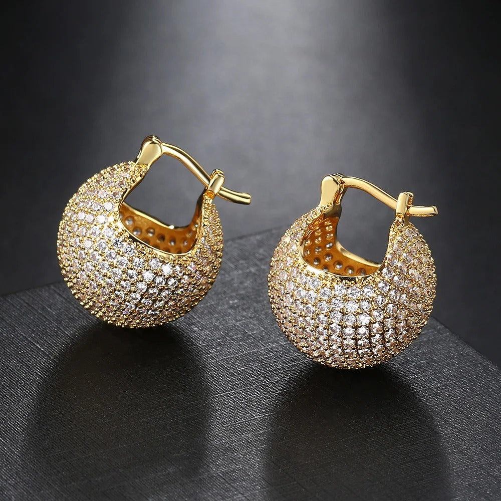 Timeless Gold Crystal-Studded Hoop Pave Earrings-Mialla Jewelry