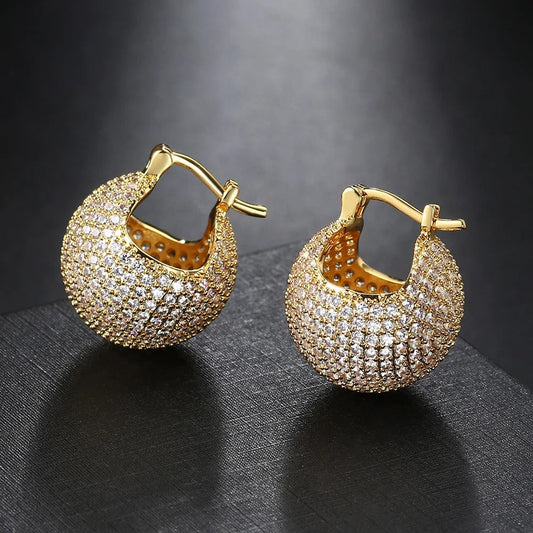 Timeless Gold Crystal-Studded Hoop Pave Earrings-Mialla Jewelry