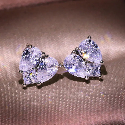 Timeless Heart-Shaped Brilliant Gemstone Sparkle Earrings-Mialla Jewelry